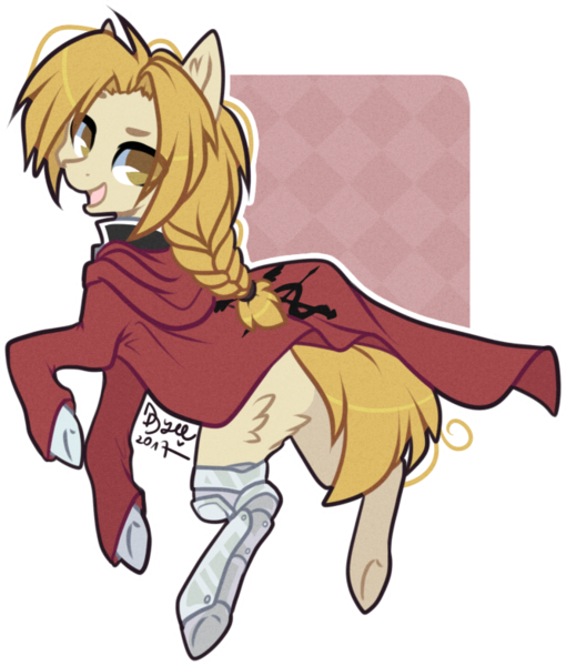 Size: 666x783 | Tagged: safe, artist:tenebristayga, derpibooru import, ponified, earth pony, pony, clothes, crossover, edward elric, fullmetal alchemist, male, simple background, smiling, solo, stallion, transparent background