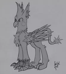 Size: 3457x3889 | Tagged: safe, artist:wingedthoughts, derpibooru import, oc, unofficial characters only, bird, gryphon, beak, claws, solo, traditional art