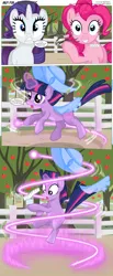 Size: 3300x8007 | Tagged: safe, artist:perfectblue97, derpibooru import, peachy pie, pinkie pie, rarity, twilight sparkle, earth pony, pony, comic:without magic, absurd resolution, apple, apple tree, clothes, comic, earth pony twilight, food, muzzle, poster, sweet apple acres, tree