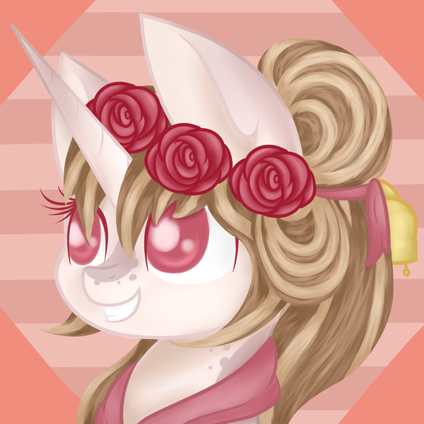 Size: 2650x2650 | Tagged: safe, artist:blocksy-art, derpibooru import, oc, oc:white rose, unofficial characters only, pony, unicorn, bust, female, floral head wreath, flower, high res, mare, portrait, solo