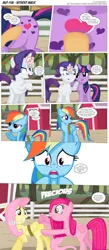 Size: 3300x7568 | Tagged: safe, artist:perfectblue97, derpibooru import, applejack, fluttershy, pinkie pie, rainbow dash, rarity, twilight sparkle, pony, comic:without magic, absurd resolution, alternate cutie mark, apple, apple tree, barn, butt touch, comic, food, hoof on butt, molestation, pinkamena diane pie, rope, sweet apple acres, tree