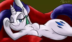 Size: 1248x735 | Tagged: anthro, arm hooves, armpits, artist:catlion3, breasts, derpibooru import, draw me like one of your french girls, featureless breasts, female, one eye closed, rarity, solo, solo female, suggestive, wink