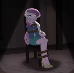 Size: 1971x1944 | Tagged: suggestive, artist:radiantrealm, derpibooru import, princess cadance, equestria girls, bondage, chair, clothes, commission, dean cadance, duct tape, female, gag, high heels, kidnapped, rope, rope bondage, ropes, scared, shoes, show accurate, show accurate porn, sitting, skirt, solo, solo female, tape, tape gag