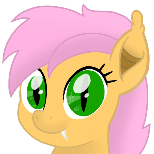 Size: 1000x1000 | Tagged: safe, artist:toyminator900, derpibooru import, oc, oc:beauty cheat, unofficial characters only, bat pony, pony, bust, cute, ear fluff, fangs, female, looking at you, mare, ocbetes, portrait, simple background, slit eyes, smiling, solo, style emulation, transparent background