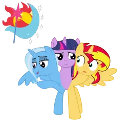 Size: 2000x2000 | Tagged: safe, artist:mlpconjoinment, derpibooru import, sunset shimmer, trixie, twilight sparkle, alicorn, pony, conjoined, counterparts, fusion, magical trio, multiple heads, simple background, three heads, three-headed pony, transparent background, twilight's counterparts, what has science done