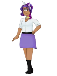 Size: 4869x6528 | Tagged: absurd resolution, alternate hairstyle, artist:cornerverse, dark skin, derpibooru import, eared humanization, female, horned humanization, human, humanized, rarity, safe, simple background, solo, transparent background