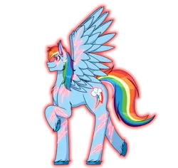 Size: 6528x6165 | Tagged: safe, artist:cornerverse, derpibooru import, rainbow dash, pegasus, pony, absurd resolution, backwards cutie mark, element of loyalty, female, glow, glowing lines, glowing mane, mare, rainbow power, rainbow power redesign, simple background, solo, transparent background