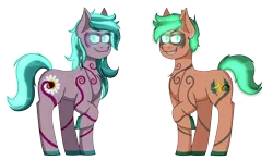 Size: 8256x4869 | Tagged: safe, artist:cornerverse, derpibooru import, gaea everfree, gloriosa daisy, timber spruce, ponified, earth pony, pony, equestria girls, absurd resolution, chibi, coat markings, equestria girls ponified, female, forest guardians, glowing eyes, glowing hair, male, mare, simple background, stallion, swirly markings, transparent background