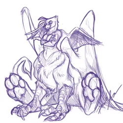 Size: 1000x1000 | Tagged: safe, artist:thalsha, derpibooru import, gilda, anthro, griffon centaur, gryphon, taur, double wings, female, fetish, multiple wings, paw fetish, paws, sitting, sketch, solo, underpaw