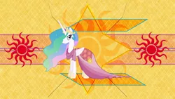 Size: 3840x2160 | Tagged: safe, artist:90sigma, artist:laszlvfx, derpibooru import, edit, princess celestia, alicorn, pony, clothes, dress, female, mare, smiling, solo, vector, wallpaper, wallpaper edit