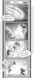 Size: 1451x3300 | Tagged: artist:loreto-arts, bloodstone scepter, comic, comic:friendship is innuendo, crystal empire, derpibooru import, dragon, innuendo, monochrome, moondancer, rescue, safe, scepter, spike, twilight scepter, twilight sparkle