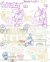 Size: 4779x6013 | Tagged: safe, artist:adorkabletwilightandfriends, derpibooru import, lyra heartstrings, mayor mare, moondancer, spike, twilight sparkle, oc, oc:billiam, oc:patricia, pony, comic:adorkable twilight and friends, absurd resolution, adorkable twilight, bored, city hall, comic, government, humor, lineart, plot, politician, politics, ponyville, sleeping