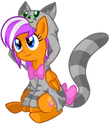 Size: 1657x1865 | Tagged: safe, artist:x-blackpearl-x, derpibooru import, oc, oc:digidrop, unofficial characters only, pegasus, pony, 2018 community collab, derpibooru community collaboration, animal costume, bowtie, cat costume, cat tail, catface, clothes, costume, cute, necktie, simple background, sitting, smiling, transparent background
