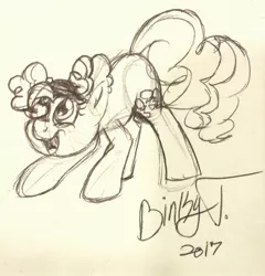 Size: 1735x1809 | Tagged: safe, artist:binkyt11, derpibooru import, pinkie pie, pony, disney, disneyland, monochrome, pen, pinkie puffs, sketch, solo