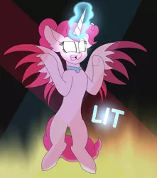 Size: 1280x1445 | Tagged: safe, artist:tomboygirl45, derpibooru import, pinkie pie, alicorn, pony, princessponk, alicornified, ask, glowing eyes, magic, pinkiecorn, race swap, solo, tumblr, xk-class end-of-the-world scenario