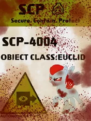 Size: 768x1024 | Tagged: grimdark, artist:mlplover1987, derpibooru import, oc, oc:di red, unofficial characters only, pony, robot, robot pony, blood, blood stains, scp, scp containment breach, scp foundation, traditional art