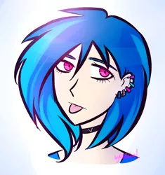 Size: 1049x1114 | Tagged: safe, artist:katedoof, derpibooru import, vinyl scratch, human, bust, choker, ear piercing, earring, female, gradient background, humanized, jewelry, piercing, portrait, solo, tongue out
