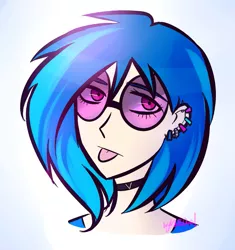Size: 1049x1114 | Tagged: safe, artist:katedoof, derpibooru import, vinyl scratch, human, bust, choker, ear piercing, earring, female, gradient background, humanized, jewelry, piercing, portrait, solo, sunglasses, tongue out
