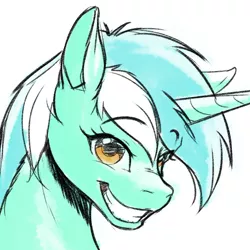 Size: 1200x1200 | Tagged: safe, artist:mykegreywolf, derpibooru import, lyra heartstrings, pony, unicorn, bust, colored sketch, female, grin, happy, looking at you, mare, portrait, smiling, solo