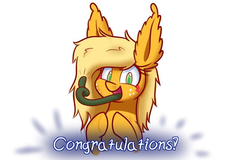 Size: 1500x1000 | Tagged: alternate hairstyle, applejack, artist:heir-of-rick, congratulations, cute, derpibooru import, ear fluff, freckles, gift art, happy, impossibly large ears, monster pony, original species, prehensile tongue, safe, simple background, smiling, solo, species swap, tatzljack, tatzlpony, tentacles, tentacle tongue, thumbs up