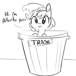 Size: 1080x1080 | Tagged: safe, artist:tjpones, derpibooru import, oc, oc:alberta pure, unofficial characters only, earth pony, pony, cute, female, homeless, mare, toque, trash can