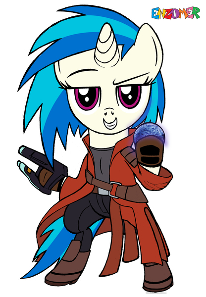 Size: 2548x3676 | Tagged: safe, artist:enzomersimpsons, derpibooru import, vinyl scratch, pony, unicorn, crossover, female, guardians of the galaxy, mare, my little avengers, simple background, solo, star lord, white background