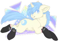 Size: 1851x1313 | Tagged: safe, artist:imintygemini, derpibooru import, oc, oc:celestial charm, unofficial characters only, pony, abstract background, cat socks, clothes, socks, solo