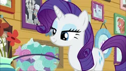 Size: 1920x1080 | Tagged: safe, derpibooru import, screencap, chipcutter, diamond tiara, featherweight, rarity, pony, forever filly, food, mint, rarity looking at food