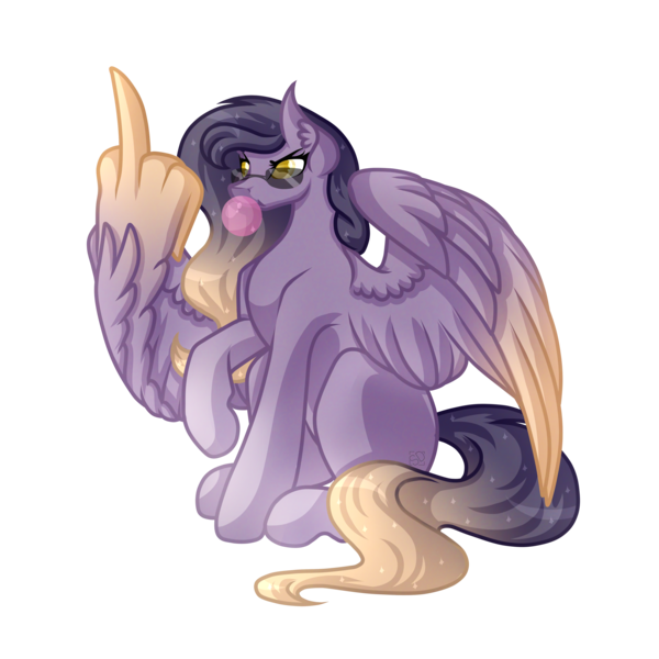 Size: 5000x5000 | Tagged: safe, artist:amazing-artsong, derpibooru import, oc, unofficial characters only, pegasus, pony, absurd resolution, bubblegum, female, food, gum, mare, middle feather, middle finger, simple background, solo, sunglasses, transparent background, vulgar, wing hands