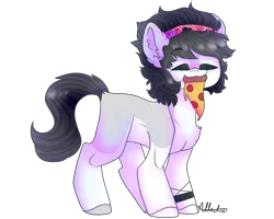 Size: 2000x1600 | Tagged: safe, artist:skimea, derpibooru import, oc, oc:brody, unofficial characters only, earth pony, pony, bandana, colt, food, male, mouth hold, pizza, simple background, solo, transparent background
