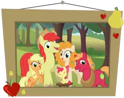 Size: 3150x2500 | Tagged: safe, artist:ravenevert, derpibooru import, apple bloom, applejack, big macintosh, bright mac, pear butter, pony, the perfect pear, baby, baby apple bloom, baby pony, brightbutter, diaper, family, family photo, female, filly, foal, male, shipping, straight, teenage applejack, teenage big macintosh, teenager, younger