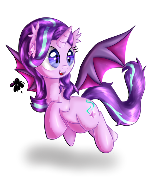 Size: 2700x3100 | Tagged: safe, artist:katakiuchi4u, derpibooru import, starlight glimmer, alicorn, bat pony, bat pony alicorn, pony, alicornified, bat ponified, cute, ear fluff, fangs, female, glimbat, glimmerbetes, mare, race swap, simple background, smiling, solo, starlicorn, transparent background, xk-class end-of-the-world scenario