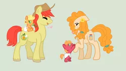 Size: 1524x860 | Tagged: safe, artist:hawkpath123, derpibooru import, applejack, big macintosh, bright mac, pear butter, pony, the perfect pear, baby, baby macintosh, baby pony, babyjack, base used, brightbutter, diaper, female, foal, male, pacifier, shipping, straight