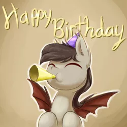 Size: 700x700 | Tagged: safe, artist:acersiii, derpibooru import, oc, oc:hartenas, unofficial characters only, pony, gradient background, happy birthday, hat, party hat, solo