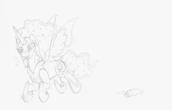 Size: 1932x1236 | Tagged: safe, artist:parallel black, derpibooru import, nightmare moon, alicorn, pony, chocolate, chocolate milk, evil laugh, glass, meme, milk, monochrome, pure unfiltered evil, simple background, sketch, solo, spilled milk, white background