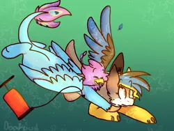 Size: 1600x1200 | Tagged: safe, artist:doqfood, derpibooru import, oc, oc:gertrude, oc:gyro feather, oc:gyro tech, unofficial characters only, gryphon, hippogriff, griffonized, pump, species swap