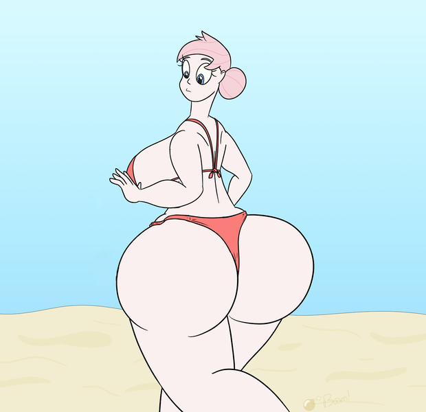 Size: 1280x1238 | Tagged: artist:gunpowdergreentea, ass, beach, breasts, busty nurse redheart, clothes, derpibooru import, edit, female, huge butt, human, humanized, large butt, nurse redheart, plot, solo, solo female, suggestive, swimsuit, the ass was fat