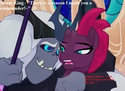 Size: 725x525 | Tagged: suggestive, derpibooru import, edit, edited screencap, screencap, storm king, tempest shadow, pony, my little pony: the movie, broken horn, eye scar, female, horn, male, scar, shipping, stormpest, straight
