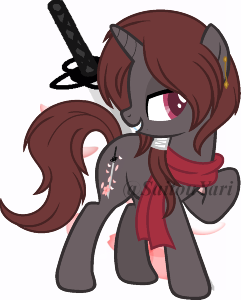 Size: 600x747 | Tagged: safe, artist:t-aroutachiikun, derpibooru import, ponified, pony, unicorn, base used, clothes, kashuu kiyomitsu, male, scarf, simple background, solo, stallion, sword, touken ranbu, transparent background, weapon