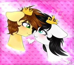 Size: 4318x3781 | Tagged: safe, artist:bl--blacklight, derpibooru import, oc, oc:scateloom, unofficial characters only, earth pony, pony, absurd resolution, blushing, boop, crown, female, high res, jewelry, male, mare, noseboop, oc x oc, regalia, shipping, stallion, straight