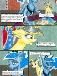 Size: 1024x1365 | Tagged: safe, artist:tillie-tmb, derpibooru import, princess luna, oc, oc:tempest, pony, unicorn, comic:the amulet of shades, comic, female, mare, traditional art