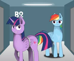 Size: 3000x2500 | Tagged: safe, artist:zeronitroman, derpibooru import, rainbow dash, twilight sparkle, twilight sparkle (alicorn), alicorn, pony, bound wings, horn ring, jail, magic suppression, prison, prisoner ts