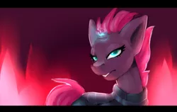 Size: 1024x647 | Tagged: safe, artist:pprinceran, derpibooru import, tempest shadow, pony, unicorn, my little pony: the movie, armor, broken horn, eye scar, female, mare, scar, solo, spark, sparking horn