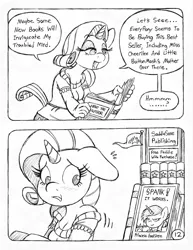 Size: 849x1100 | Tagged: anthro, artist:circe, black and white, blushing, book, comic, comic:soreloser, derpibooru import, grayscale, monochrome, oc, oc:eaststern, rarity, safe, spanking, traditional art