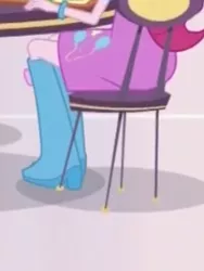 Size: 1536x2048 | Tagged: safe, derpibooru import, screencap, pinkie pie, equestria girls, mirror magic, spoiler:eqg specials, boots, chair, clothes, female, high heel boots, legs, pictures of legs, shoes, skirt, solo