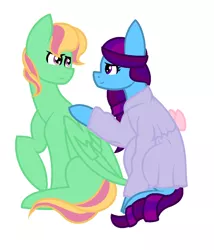 Size: 936x1096 | Tagged: safe, artist:midnightamber, derpibooru import, oc, oc:diva nuit, oc:windflower, unofficial characters only, pony, clothes, couple, dress, female, husband and wife, male, multiple pregnancy, oc x oc, offspring, offspring shipping, parent:coloratura, parent:sunflower, parent:zephyr breeze, parents:canon x oc, parents:zephyrflower, pregnant, shipping, simple background, straight, white background, worried