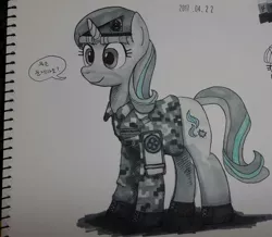 Size: 850x741 | Tagged: safe, artist:cocopommel, derpibooru import, starlight glimmer, pony, unicorn, army, beret, clothes, korean, military uniform, republic of korea army, solo, south korea, traditional art