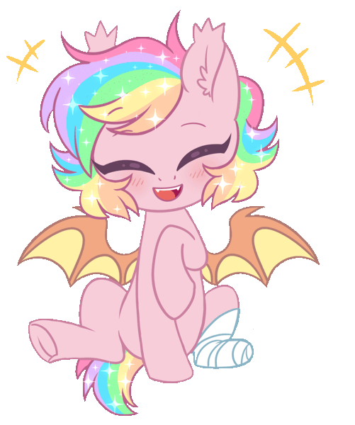 Size: 1128x1350 | Tagged: safe, artist:hawthornss, derpibooru import, oc, oc:paper stars, unofficial characters only, bat pony, pony, amputee, animated, bandage, blushing, cute, eyes closed, gif, laughing, missing limb, paperbetes, simple background, smiling, solo, transparent background, underhoof