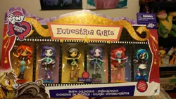 Size: 2656x1494 | Tagged: safe, derpibooru import, daring do, pinkie pie, rarity, starlight glimmer, sunset shimmer, vinyl scratch, ponified, pony, equestria girls, doll, equestria girls minis, irl, merchandise, photo, toy