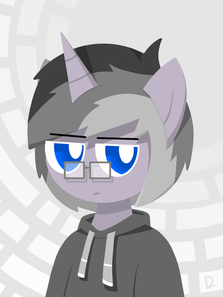 Size: 600x800 | Tagged: safe, artist:dragonluncher, derpibooru import, oc, oc:presto, unofficial characters only, pony, unicorn, clothes, glasses, hoodie, lineless, simple background, stare